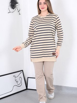 İki İplikli Tesettür Tunik Çizgili Sweatshirt İki İplikli Tesettür Tunik Çizgili Sweatshirt