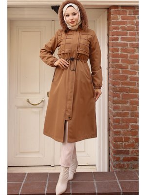 Taba İçi Peluşlu Yakası Kürklü Bondit Mont