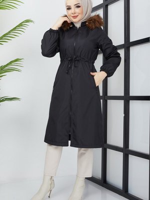 Beli Bağcıklı Mont Siyah Beli Bağcıklı Mont Siyah