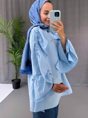 Fırfır Detay Gömlek Mavi