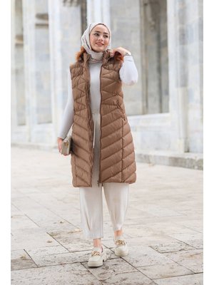 Taba Kapüşonlu Kolsuz Şişme Yelek Taba Kapüşonlu Kolsuz Şişme Yelek