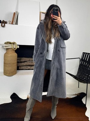 Gri Tüylü Kaşe Uzun Kaban