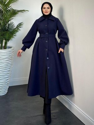 Valery Kolu Manşetli Kemerli Astarlı Kaşe Kaban Lacivert Valery Kolu Manşetli Kemerli Astarlı Kaşe Kaban Lacivert