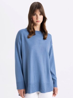 Regular Fit Bisiklet Yaka Yandan Yırtmaçlı Basic Düz Triko Kazak Tunik C5165ax24au