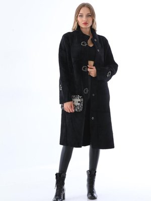 Siyah İtalyan Pula Taş Detaylı Uzun Angora Kaban Siyah İtalyan Pula Taş Detaylı Uzun Angora Kaban