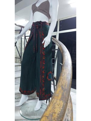 Yeşil Otantik Nakış İşlemeli Harem Şalvar Bulmaca Pantolon