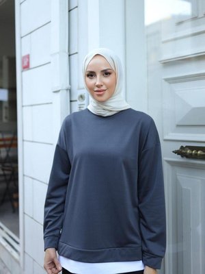 Eteği Garnili Sweat Füme