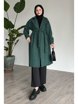 Balıksırtı Yeşil Kaşe Kaban