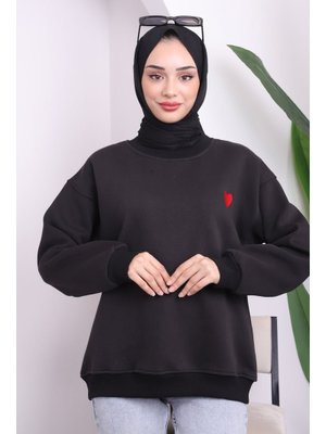 Siyah Nakış İşlemeli Üç İplik Sweat Siyah Nakış İşlemeli Üç İplik Sweat