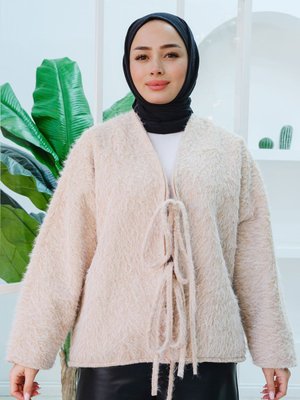 Önü Bağlamalı Detaylı Buket Ceket Vizon Önü Bağlamalı Detaylı Buket Ceket Vizon