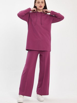 Kapüşonlu Tunikli Pantolonlu Takım Büyük Beden Mor Kapüşonlu Tunikli Pantolonlu Takım Büyük Beden Mor