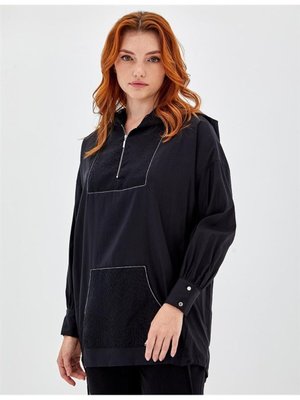 Kanguru Cepli Siyah Tunik