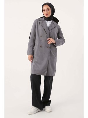 Gri Süet Kruvaze Blazer Ceket