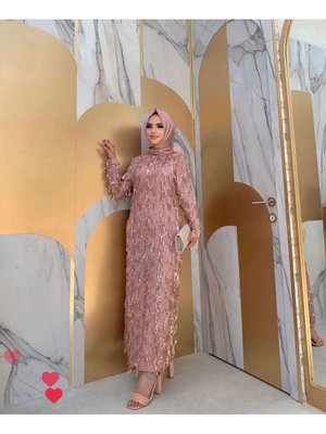 Hümeyra Abiye Elbise Saçaklı Pulpayet After Kına Düğün