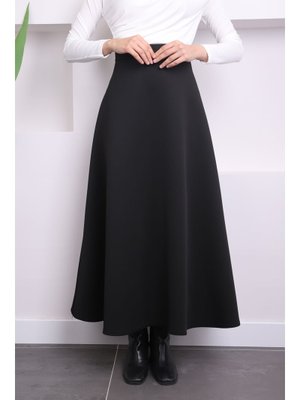 Siyah Scuba Kloş Etek