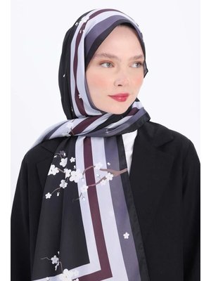 Desenli Twill Şal Siyah Gri
