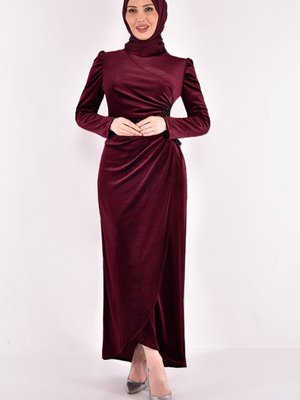 Pullu Kadife Abiye Elbise Bordo Pullu Kadife Abiye Elbise Bordo