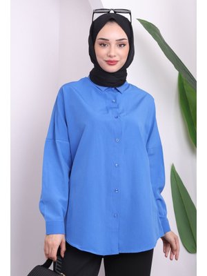 Saks Mavisi Salaş Basic Gömlek