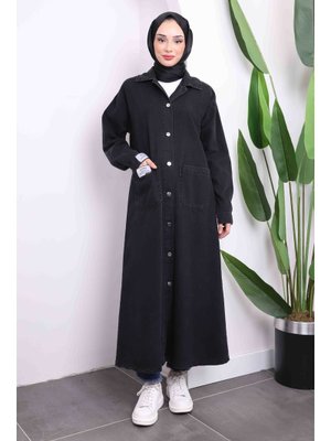 Antrasit Cepli Düğmeli Kot Kap Antrasit Cepli Düğmeli Kot Kap