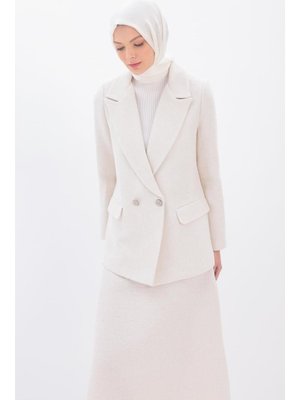 Beyaz Simli Tüvit Kumaş Blazer Ceket