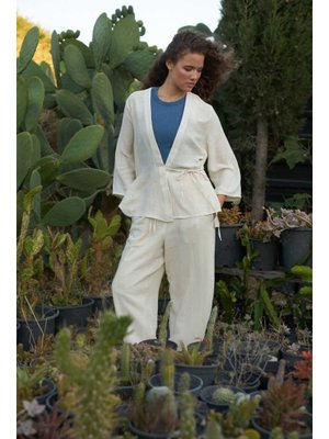 Ekru Kruvaze Kimono Müslin Bluz