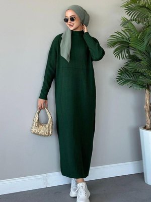 Fitilli Triko Elbise Yeşil Fitilli Triko Elbise Yeşil