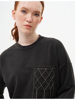 Taş İşlemeli İki İplik Sweatshirt Siyah