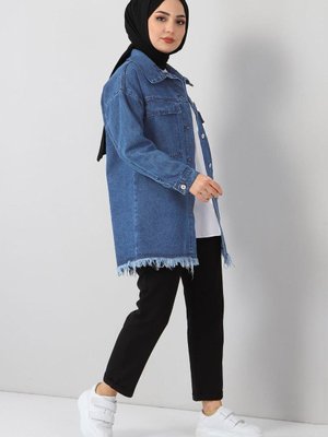 Açık Kot Püskül Detaylı Ceket Açık Kot Püskül Detaylı Ceket