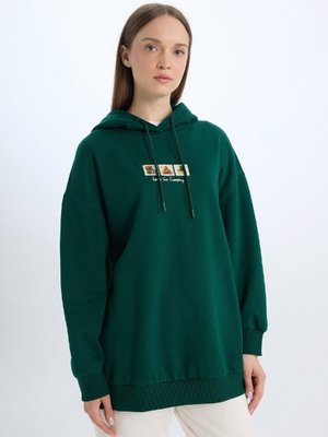 Relax Fit Baskılı Kapüşonlu İçi Yumuşak Tüylü Kalın Kumaşı Sweatshirt Tunik E0318ax24wn