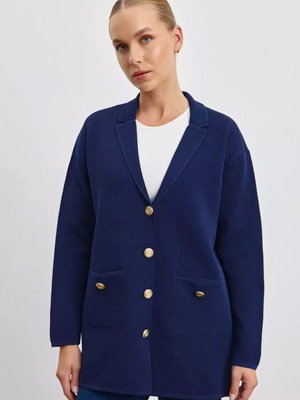 Merwish Özel İplik Pamuk Örme Triko Ceket Hırka Lacivert