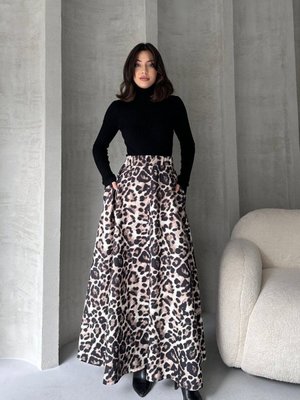 Beyaz Yüksek Bel Leopar Desenli Uzun Çan Etek Beyaz Yüksek Bel Leopar Desenli Uzun Çan Etek