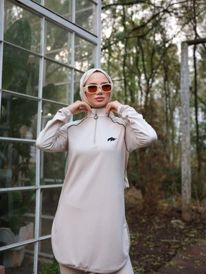 Dalgıç Kumaş Yarım Patlı Fermuarlı Jogger Eşofman Takımı