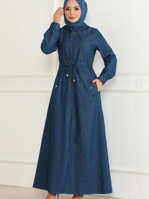 Koyu Mavi Kot Beli Bağcıklı Ferace Koyu Mavi Kot Beli Bağcıklı Ferace