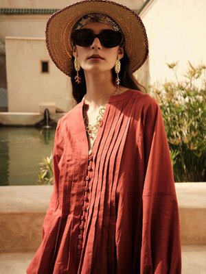 Nervür Detaylı Vual Tunik Turuncu