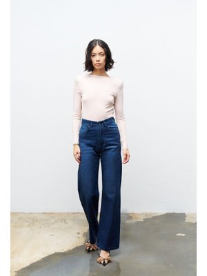 Açık Mavi Cotton Önü Taşlı Straight Fit Denim Pantolon