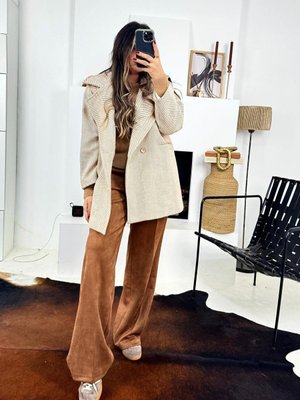 Taba Ekru Zr Model Balıksırtı Çizgili Kaşe Kaban