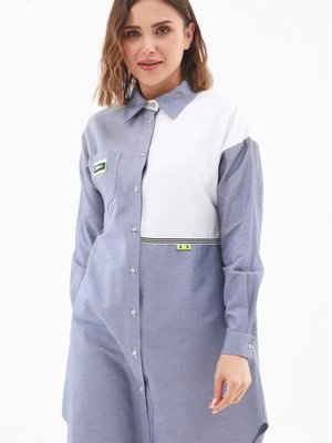 Cepli Garni Detaylı Lacivert Gömlek Cepli Garni Detaylı Lacivert Gömlek