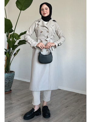 Arkası Zincir Detay Taş Trençkot