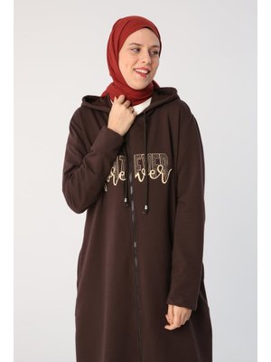 Acı Kahve Büyük Beden Aplike Nakışlı Fermuarlı Hırka Acı Kahve Büyük Beden Aplike Nakışlı Fermuarlı Hırka