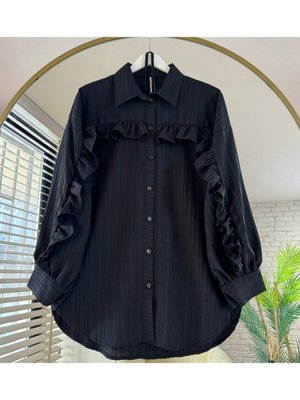 Fırfır Detaylı Armürlü Tunik Gömlek