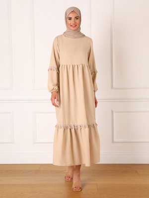 Aerobin Püskül Detaylı Elbise Bej Aerobin Püskül Detaylı Elbise Bej