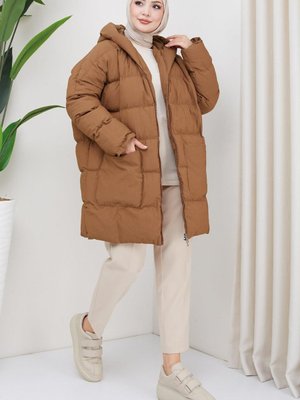 Kraşlı Oversize Dolgulu Mont Kahverengi Kraşlı Oversize Dolgulu Mont Kahverengi