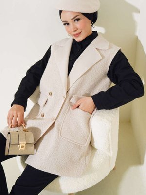 Düğmeli Cepli Buklet Yelek