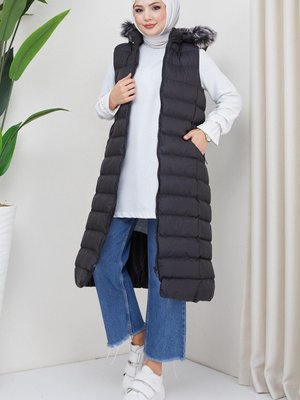 Uzun Şişme Yelek Siyah