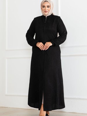 Şönil Kumaş Fermuarlı Mevsimlik Mevlana Ferace Siyah Ve Lacivert