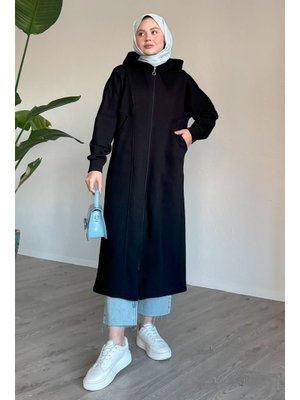 Çift Cepli Önden Fermuarlı Siyah Kap Çift Cepli Önden Fermuarlı Siyah Kap
