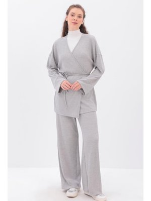 Gri Krovaze Pantolonlu Takım