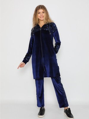 Mor Pul Payetli Kadife Eşofman Takımı