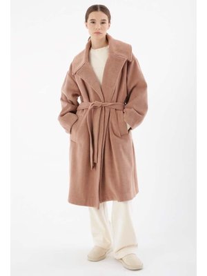 Somon Oversize Kuşaklı Kaşe Kaban