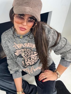 Gri Leopar Baskılı Sweatshirt Gri Leopar Baskılı Sweatshirt